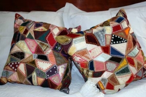 Crazy quilt pillows made by Julia Beekman
