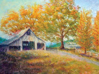 "Red Lily Barn" Pastel by Peter Coons