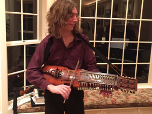 Morgan O'Shaughnessy playing nyckelharpa at House Concert in Ashland, OR on Jan. 2, 2015