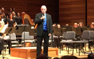 Dr. David Humphrey welcoming audience to Gala Celebration Concert commemorating the opening of the Oregon Center For The Arts at Southern Oregon University at SOU Music Recital Hall on Nov. 15, 2014.