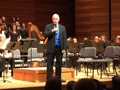 Dr. David Humphrey welcoming audience to Gala Celebration Concert commemorating the opening of the Oregon Center For The Arts at Southern Oregon University at SOU Music Recital Hall on Nov. 15, 2014.