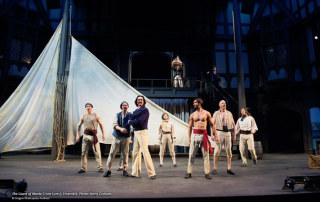 Edmond Dantes (Al Espinosa) and crew of the ship Pharaon (Ensemble) display elation (through dance) upon returning to home port of Marseille during opening of OSF’s The Count of Monte Cristo. Photo by Jenny Graham.